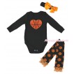 Black Baby Jumpsuit Basketball Heart Print & Headband & Warmer Set TH636